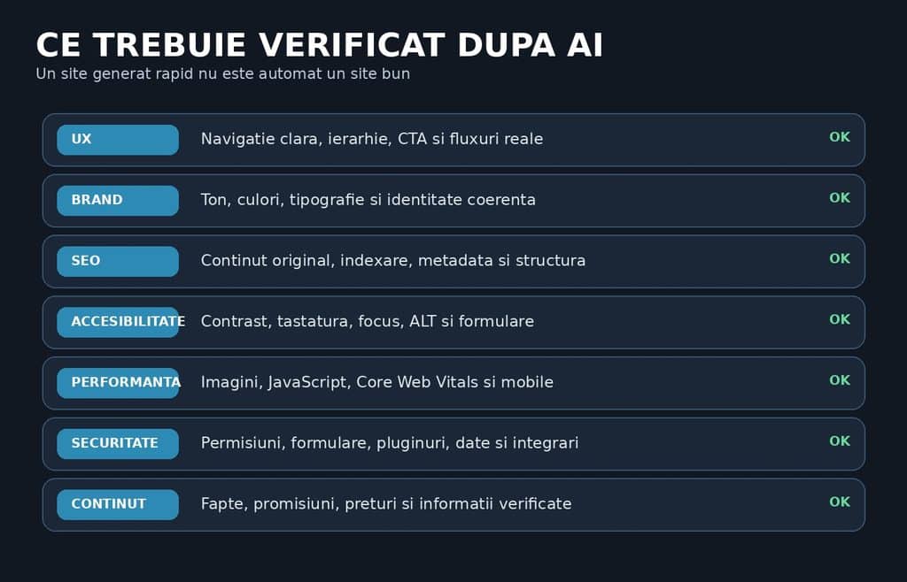 Checklist pentru verificarea unui site creat cu ajutorul inteligenței artificiale