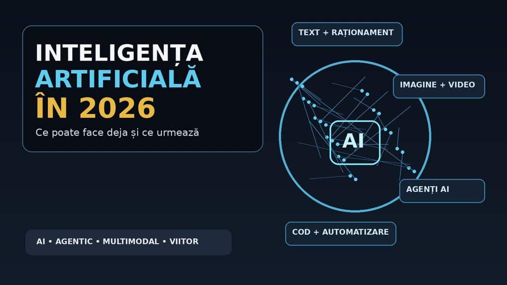 Inteligența artificială în 2026 reprezentată printr-o interfață digitală multimodală și agentică